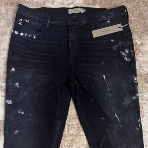 NWT Hudson Jeans Distressed Black Zack Skinny Stretch Denim Jeans, 36